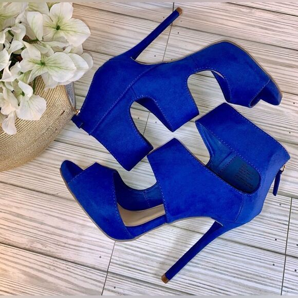 Shoedazzle Blue Velour Thjck Strap Stiletto Heels S:6.5 - Picture 8 of 11